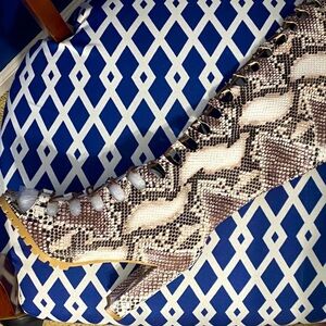 New knee high lace up animal snake print chunky block open toe heel booties sz 6